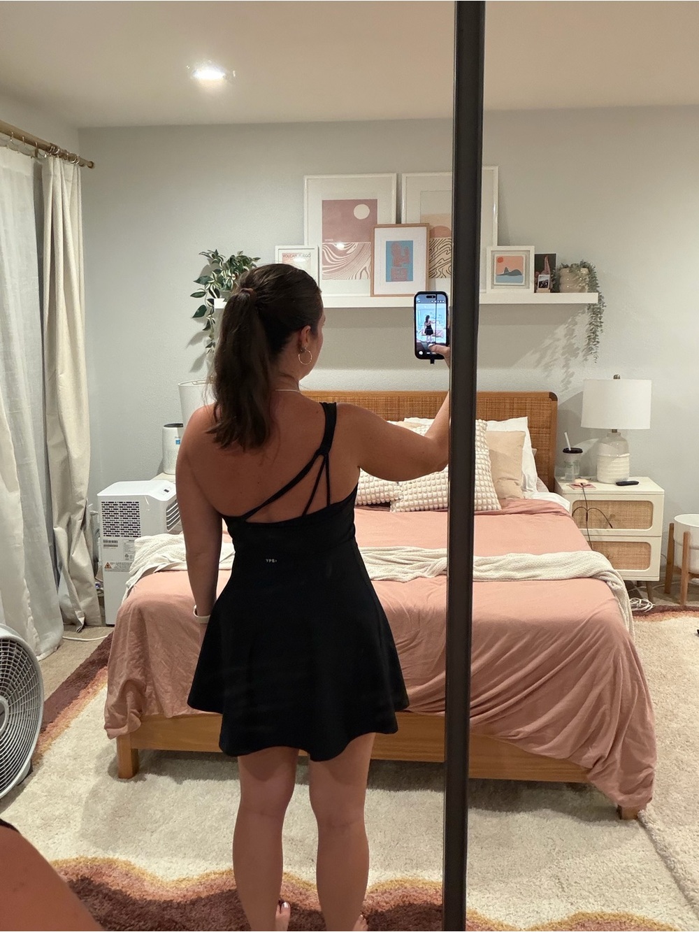 Abercrombie One-Shoulder Athletic Mini Dress black built-in shorts Medium